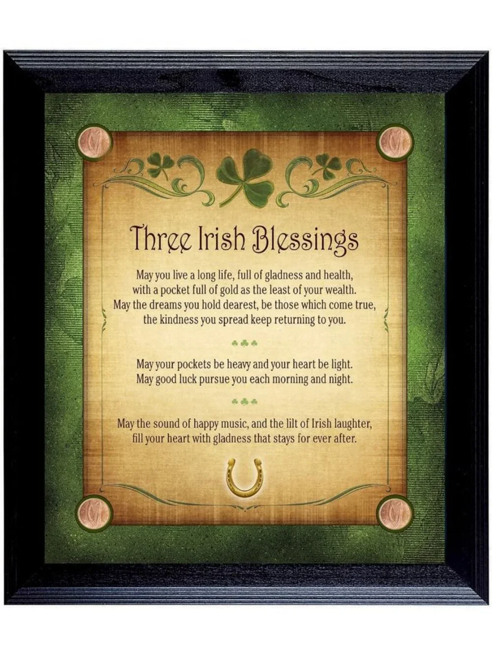 St. Patrick's Day Wall Art - Three Irish Blessings Frame with Lucky Pennies
